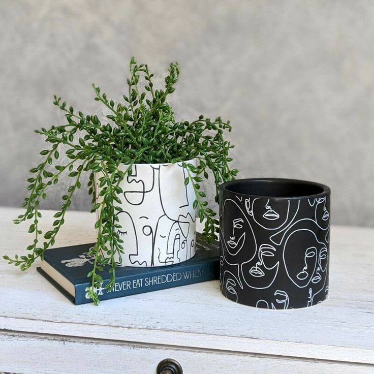 Black White Linear Face Planter (Set of 2)