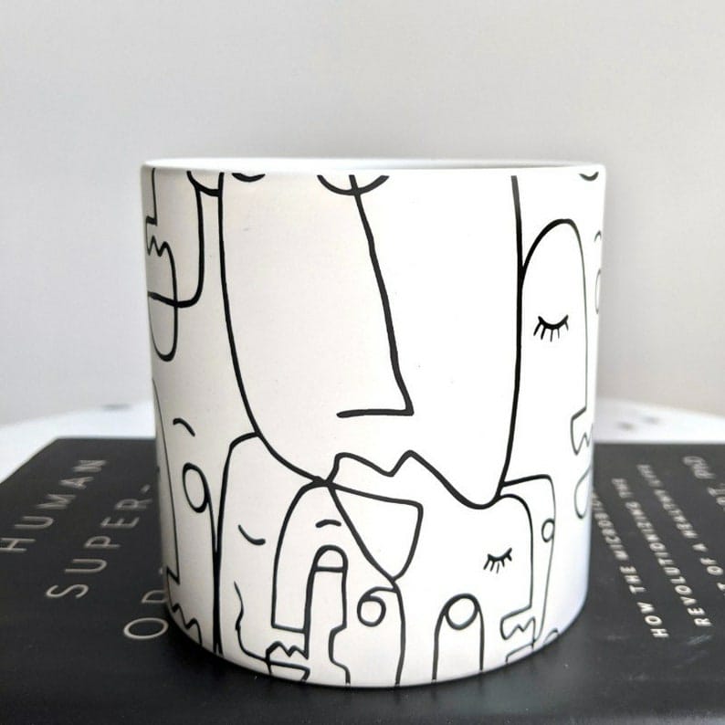 Black White Linear Face Planter (Set of 2)